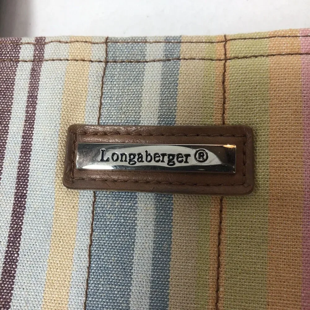 Longaberger Homestead Striped Purse Handbag Tote Bag Pastel Rainbow 12x9x3.5